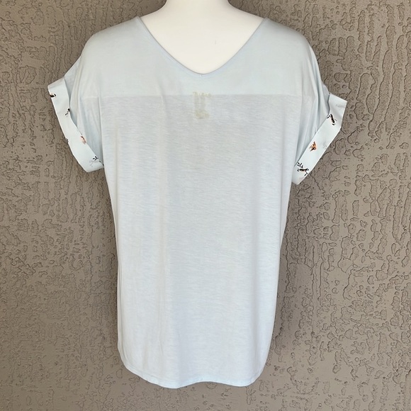 A New Day Aqua Bird Print V Neckline Short Cuffed‎ Sleeve Top - Picture 5 of 11